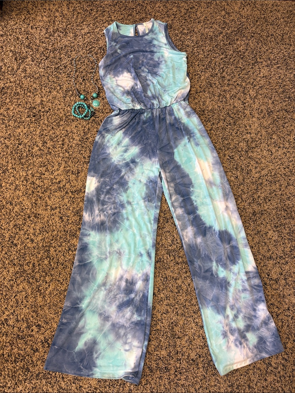Beeson River Blue and Teal Tie-Dye Sleeveless jumpsuit